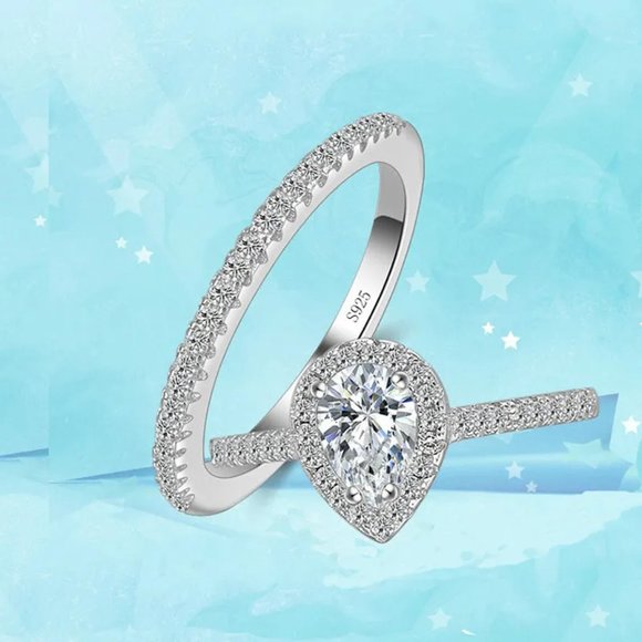 Beautiful 2 Pc. Teardrop Bridal Set, .925 Solid Sterling Silver!!!! - Picture 8 of 8